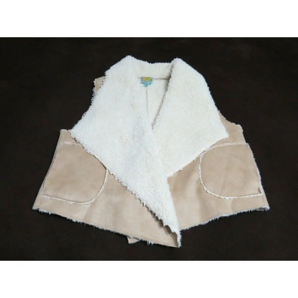 C&C California Womens Sz Medium Faux Shearling Sherpa Distressed Suede Vest